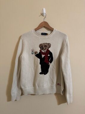 Polo Ralph Lauren Hot Chocolate Bear Sweater White XL